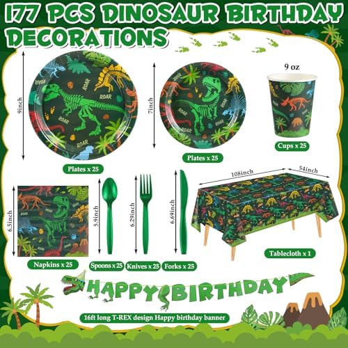 177 Pcs Dinosaur Birthday Party Supplies Set