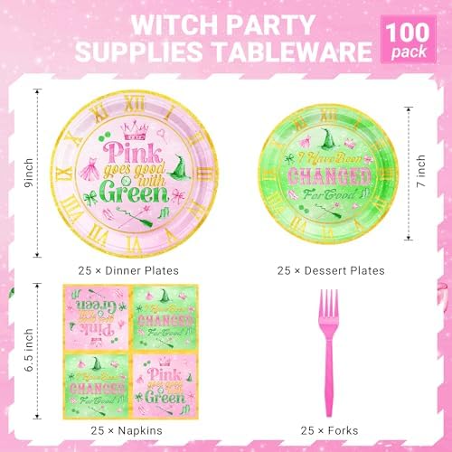 100 PCS Witch Birthday Party Plates Napkins Set