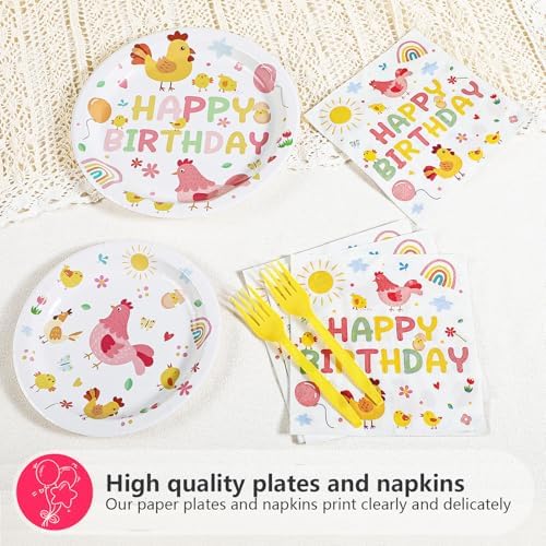 Grencian Chicken Birthday Plates and Napkins 96Pcs Set