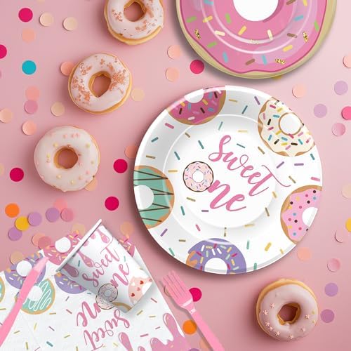 Xigejob Donut Themed Birthday Plates Napkins Set