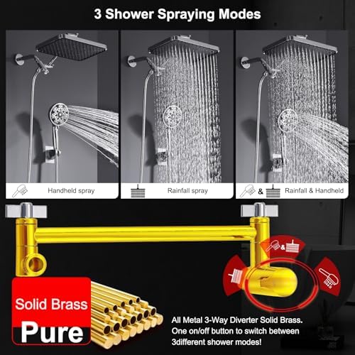 High Pressure Shower Head with 7 Spray Modes and 14 Inch Rainfall