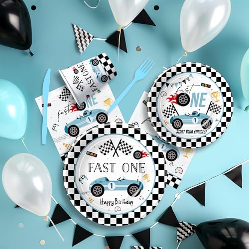 Race Car First Birthday Tableware Set for 24 Guests
