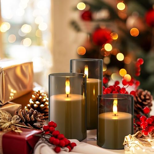Hausware Flameless Candles LED with 3D Bulb Remote Timer Set of 3