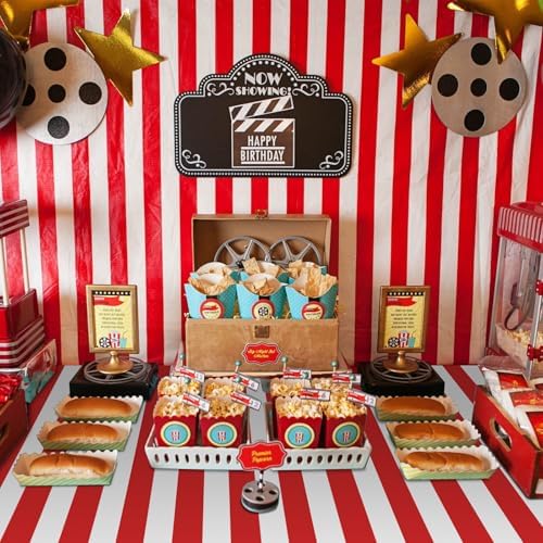 Carnival Theme Red and White Striped Tablecloths 87x51 4pcs