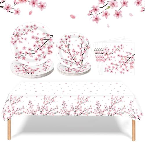 Zhehao 101 Pcs Cherry Blossom Party Tableware Set