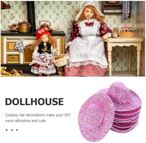 LUOZZY 60PCS Mini Cowgirl Hat Glitter Pink Western Hat for Dollhouse