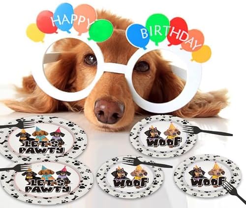 96PCS Dog Themed Disposable Tableware Set for 24 Guests