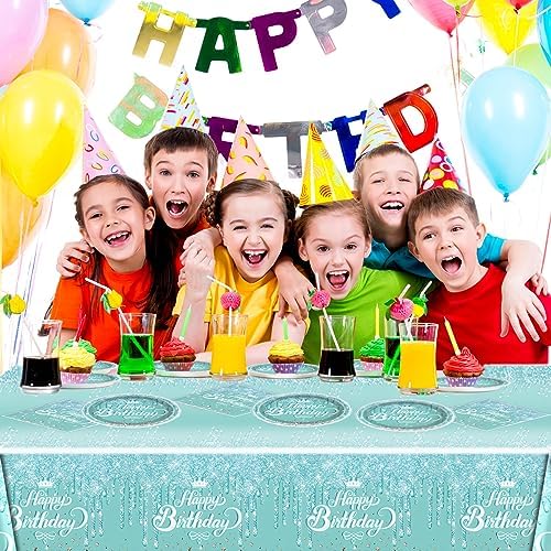 Teal and Silver Glitter Birthday Tableware Set