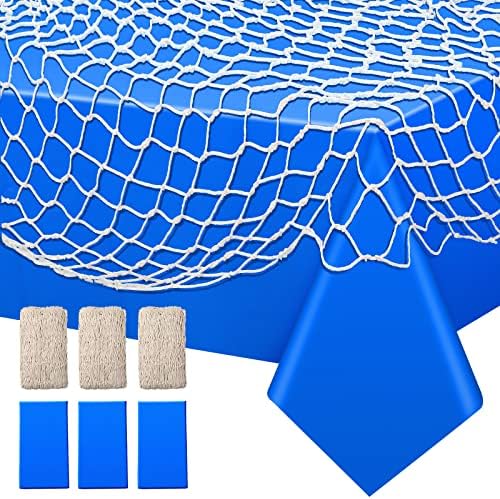 6 Pack Fish Net and Tablecloth Decor Set - Dark Blue