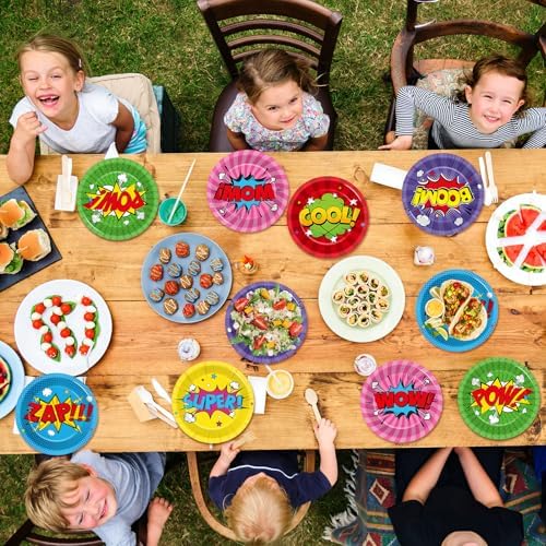 60Pcs Super Hero Party Paper Plates for Kids Birthday Baby Shower