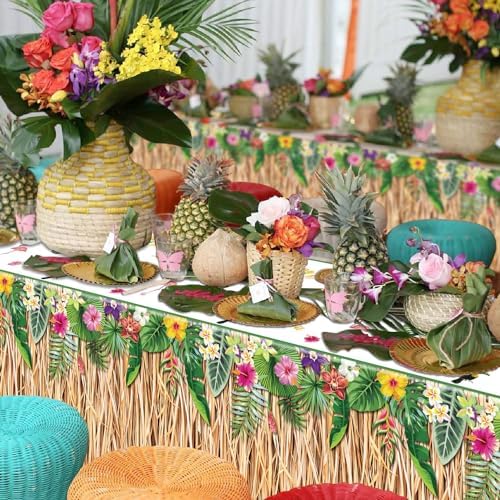 8 Pack Hawaiian Luau Grass Tablecloths for Party