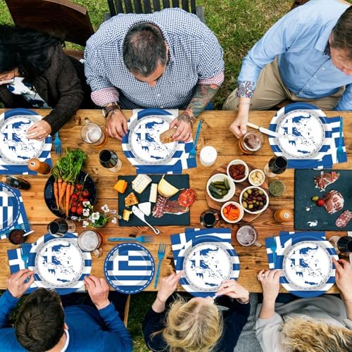 Greek Flag 96 Pcs Party Tableware Set for 24 Guests