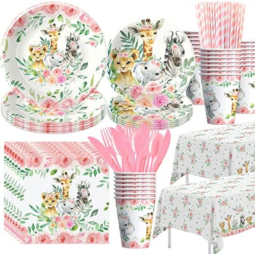 Safari Birthday Decorations Tableware Set for 24 Guests