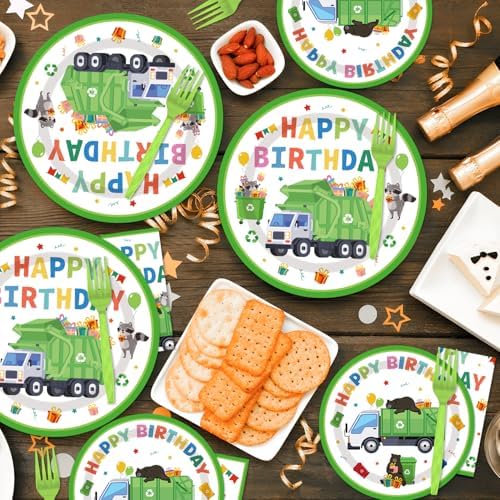 Trash Truck Themed 96PCS Party Tableware Set for 24 Guests