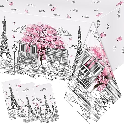 Paris Themed Party Tablecloths 3pcs Pink