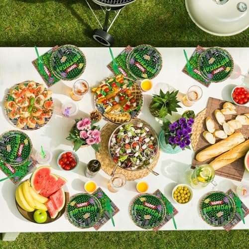 200Pcs Green Cartoon Turtle Party Plates and Napkins Set for Kids Teens