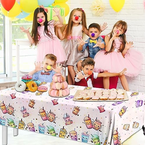 Boba Tea Party Decorations 3pcs Waterproof Plastic Table Covers