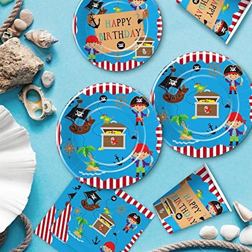 Pirate Party Tableware Set for Kids - 24pcs Plates Napkins Forks Tablecloth