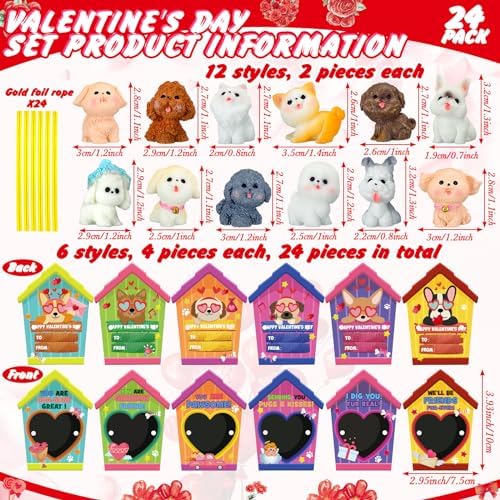 Zhanmai 48 Pcs Dog Valentines Day Gift Set with Figurines and Cards