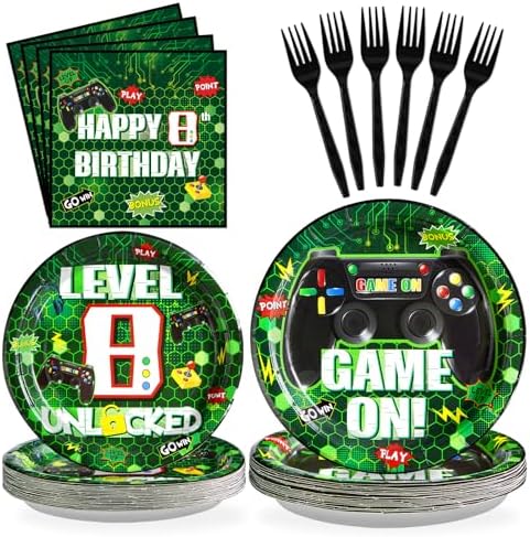 Grencian 96 Pcs Game Party Plates for 8th Birthday