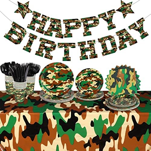 Rtteri Camo Birthday Party Supplies Set for 24 Guests