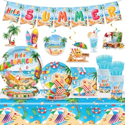 128PCS Beach Party Decorations for 24 Guests