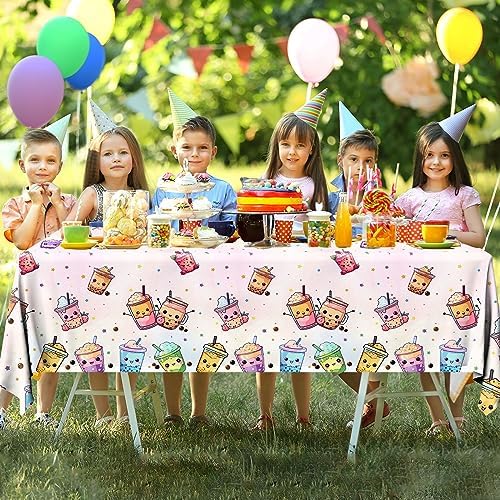 Boba Tea Party Decorations 3pcs Waterproof Plastic Table Covers