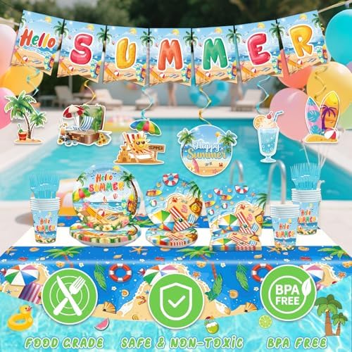 128PCS Beach Party Decorations for 24 Guests