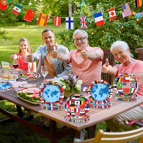 Wiooffen 80Pcs International World Flags Paper Plates Party Decor
