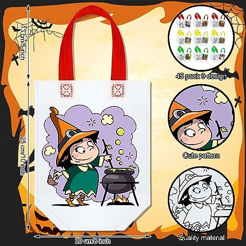 Kacctyen 45 Pcs Halloween Coloring Goodie Bags Reusable