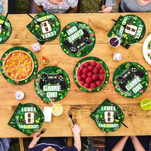 Grencian 96 Pcs Game Party Plates for 8th Birthday