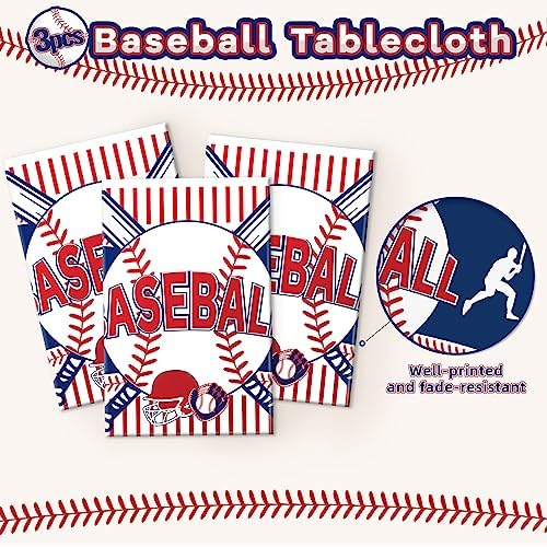 3pcs Baseball Themed Tablecloth - Party Decorations