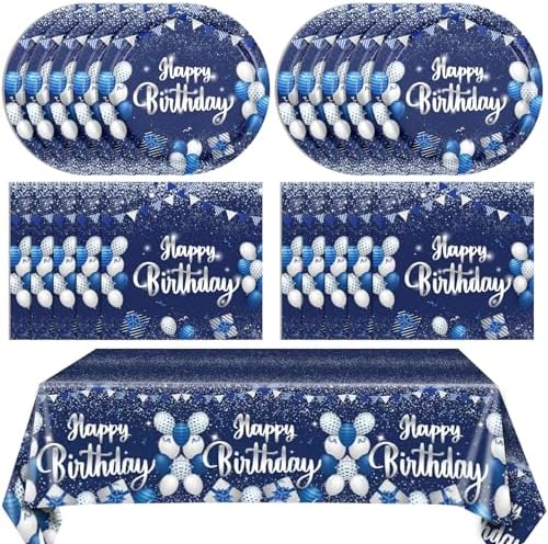 Navy Blue Party Plates Napkins Tableware Set for Birthday