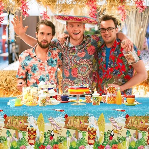 3Pcs Summer Beach Plastic Tablecloths with Hawaiian Design