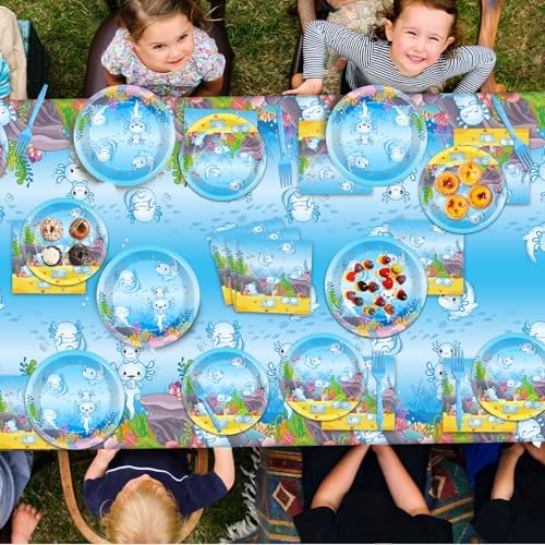 24 Guests Blue Axolotl Party Decor Plates Set