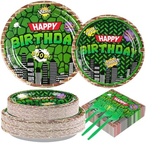 200Pcs Green Cartoon Turtle Party Plates and Napkins Set for Kids Teens