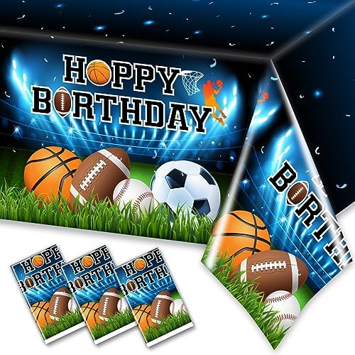 3Pcs Sports Themed Tablecloths for Boys Birthday Party Supplies