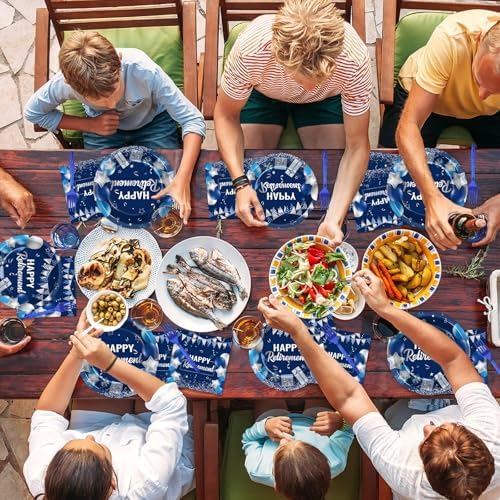 Retirement Party Plates Napkins Set 96 Pcs Blue Silver