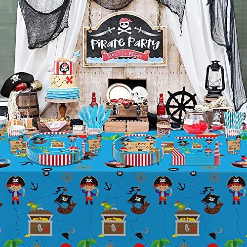 Pirate Party Tableware Set for Kids - 24pcs Plates Napkins Forks Tablecloth