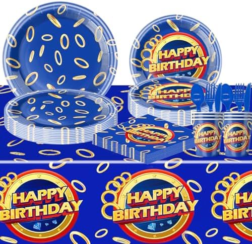 Shunhong 81Pcs Cartoon Blue Hedgehog Party Tableware Set