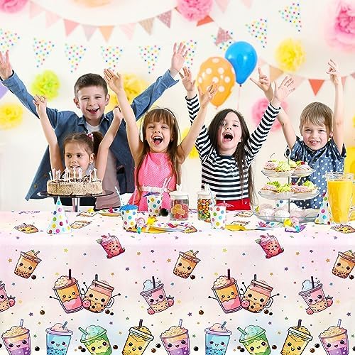 Boba Tea Party Decorations 3pcs Waterproof Plastic Table Covers