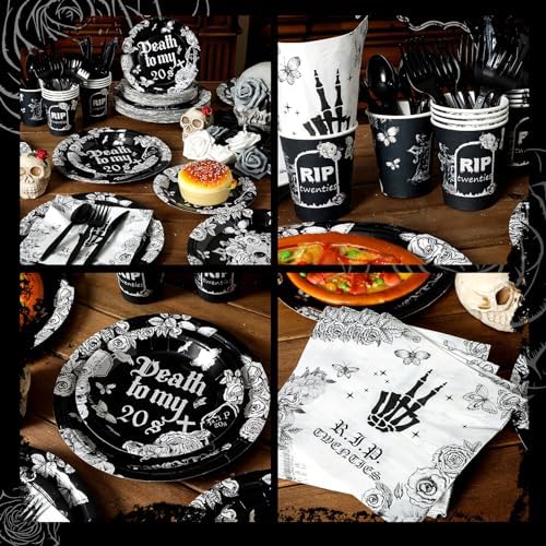 Hushee 324 Pcs Death to My 20s Black Tableware Set