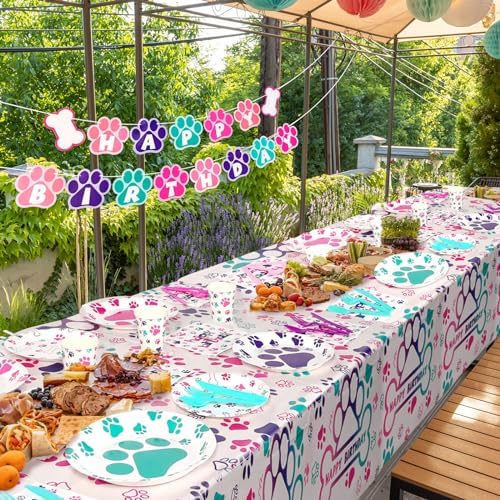 Gejoy 96 Pcs Dog Paw Party Tableware Kit for 24 Guests