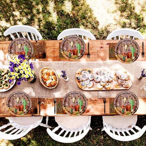 50Pcs Western Party Plates for Cowboy Theme Events