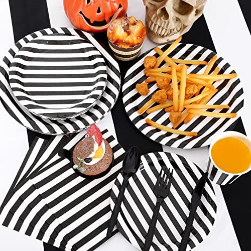 Durony 113 Piece Black and White Striped Party Set