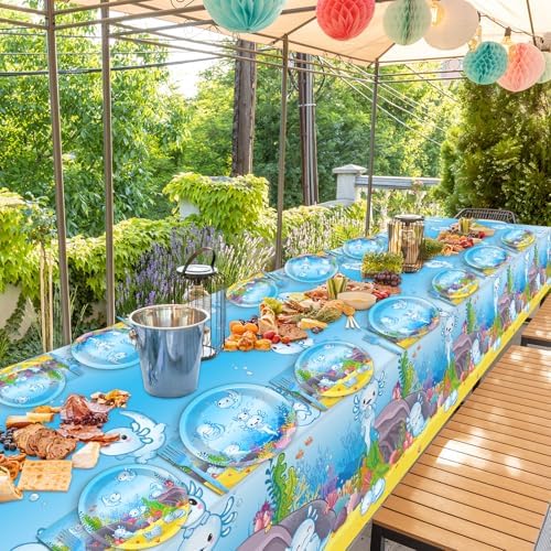 24 Guests Blue Axolotl Party Decor Plates Set